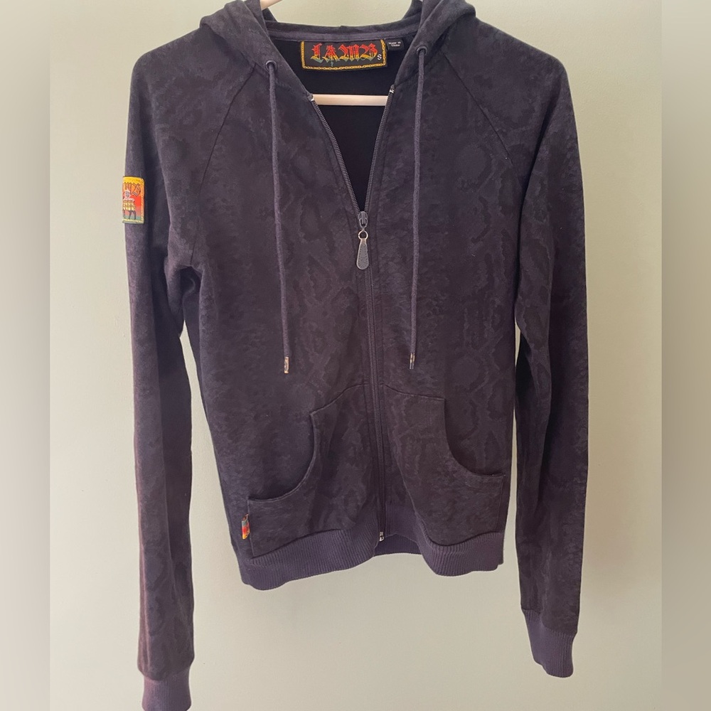 L.A.M.B Vintage Snakeskin Hoodie Rare Zip Jacket Gwen Stefani size Small Navy